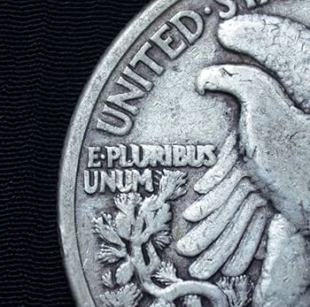 Close-up of 1920 Walking Liberty half dollar showing doubled die obverse with shadow doubling on date numerals
