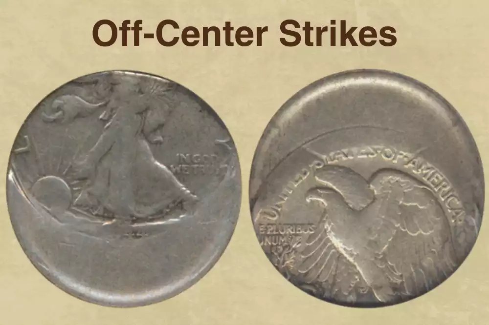 1920 Walking Liberty half dollar off-center strike error showing significant design offset and blank planchet area